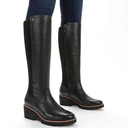 Tall black wedge boots sale