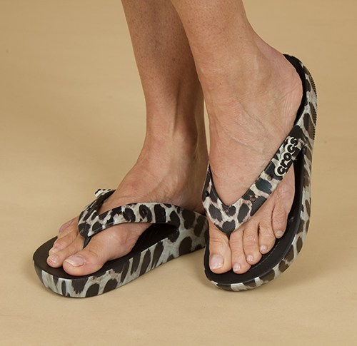 Crocs leopard flip flops on sale