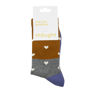 Thought Nova GOTS Organic Cotton Heart Socks Harvest Orange UK 4 - 7