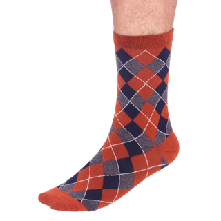 Thought Ivan GOTS Organic Cotton Check Socks Jaffa Orange 7-11UK