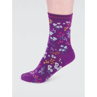 Thought Laney GOTS Organic Cotton Floral Socks Deep Purple 4-7UK
