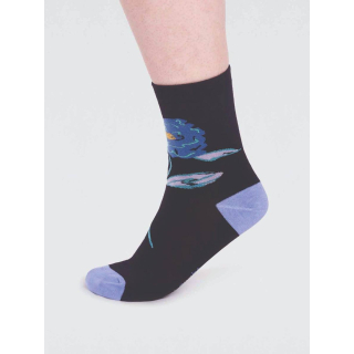 Thought Rossa GOTS Organic Cotton Floral Sock Slate Blue 4-7UK