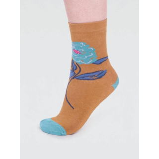 Thought Rossa GOTS Organic Cotton Floral Sock Straw Yellow 4-7UK