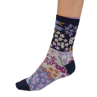 Thought Marguerite Floral Organic Cotton Socks Navy  4-7