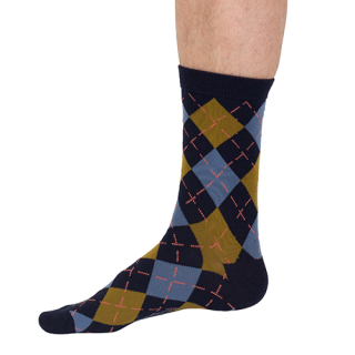 Thought Socks Argyle Bamboo Print Crew Socks Navy (1 pair) UK 7-11