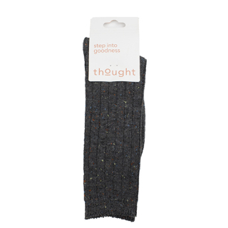 Thought Ryleigh Ribbed Wool Blend Fleck Grey Marle (1 Pair) UK 4-7