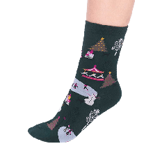 Thought Gloria GOTS Organic Cotton Christmas Scene Sock Forest Green 4-7UK